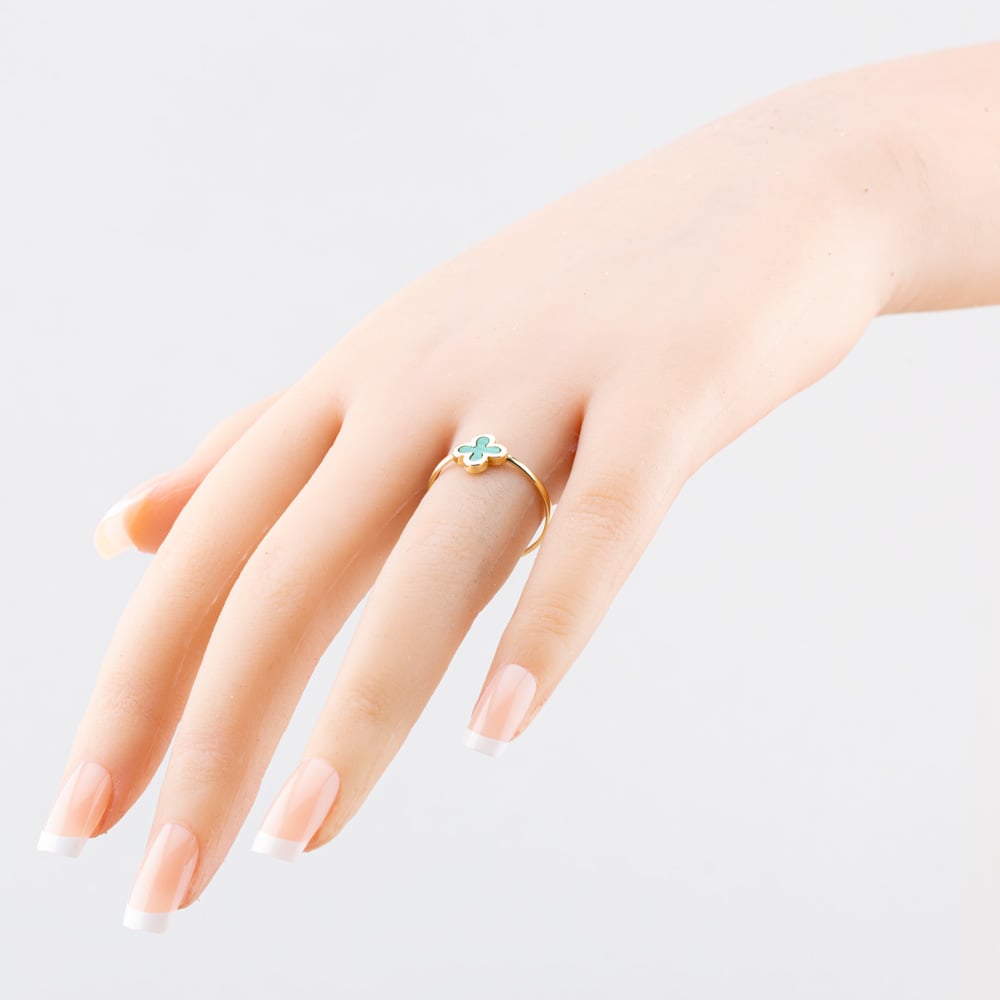 9ct Yellow Gold Malachite Clover Ring 1.84.9971