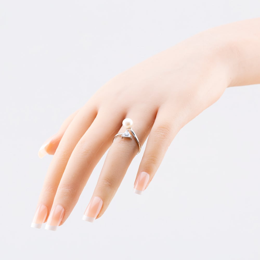 Sterling Silver Pearl & Cubic Zirconia Crossover Ring ROW70012FW
