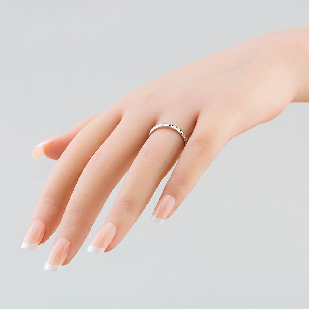 Sterling Silver Patterned D Cut Band Ring SR02069A