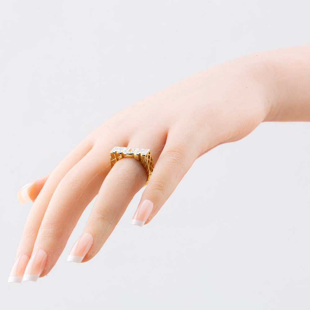 Silver Gold Plated Cubic Zirconia Mum Signet Ring S2079Y