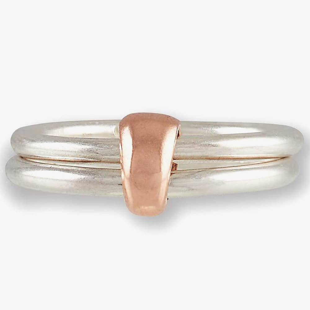 Product photograph of Scarlett Unity Silver And Rose Gold Stacking Ring R2500rg-n from The Jewel Hut