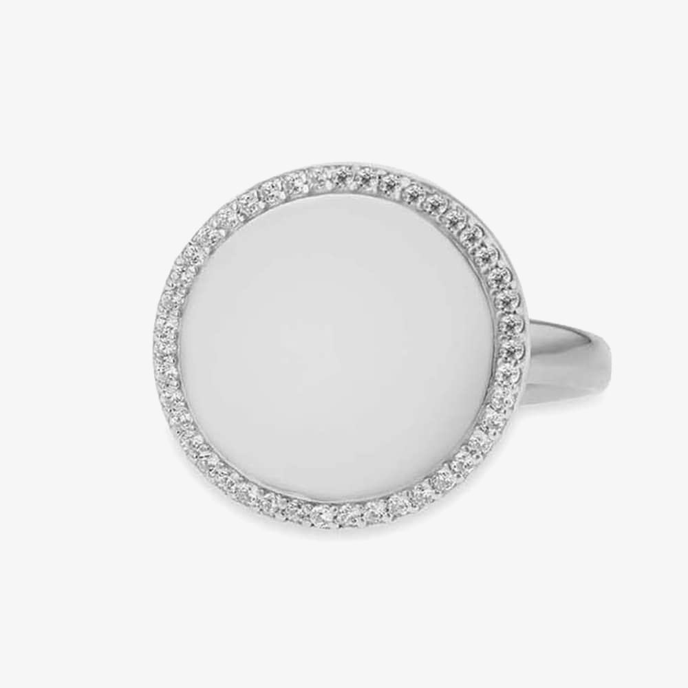 Silver Rhodium Plated Cubic Zirconia Round Signet Ring 8.82.0100