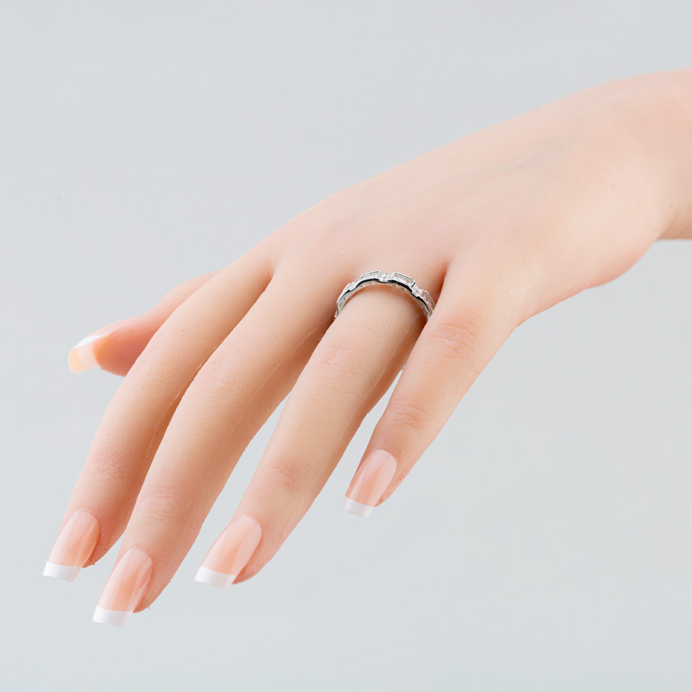 Silver Baguette & Brilliant Cut Cubic Zirconia Full Eternity Ring R7637-1