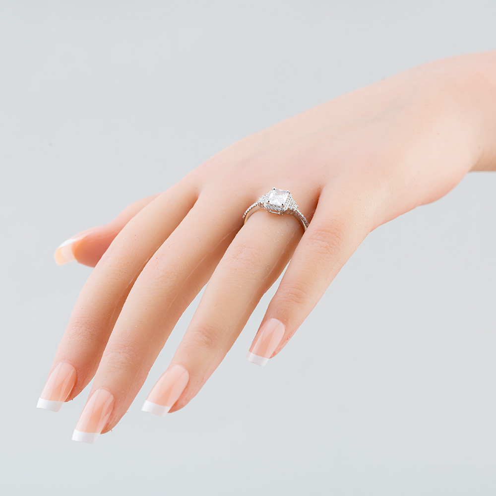 Silver Cubic Zirconia Shoulder Set Cluster Ring BSR13865