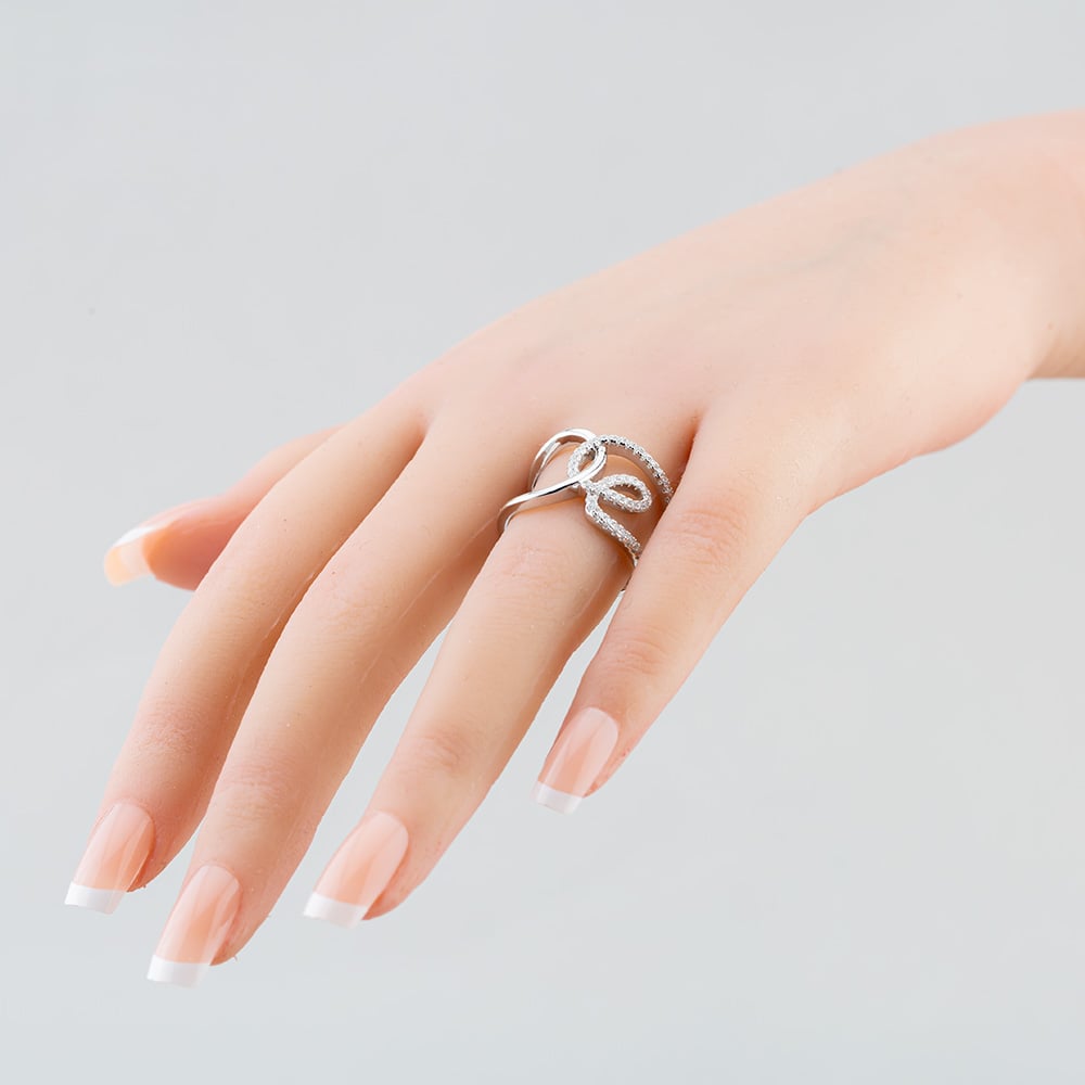 Sterling Silver Chunky Cubic Zirconia Swirl Ring ML06286E