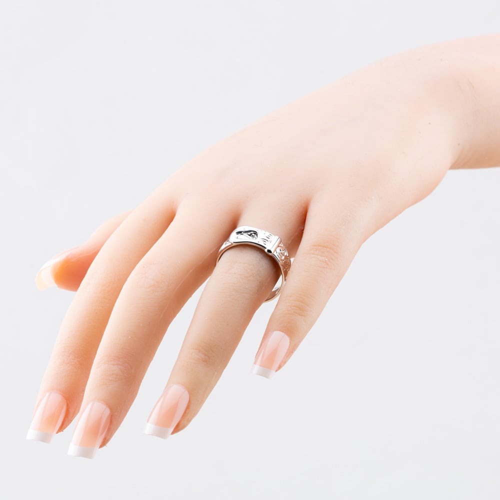 Sterling Silver Patterned Buckle Ring S2009