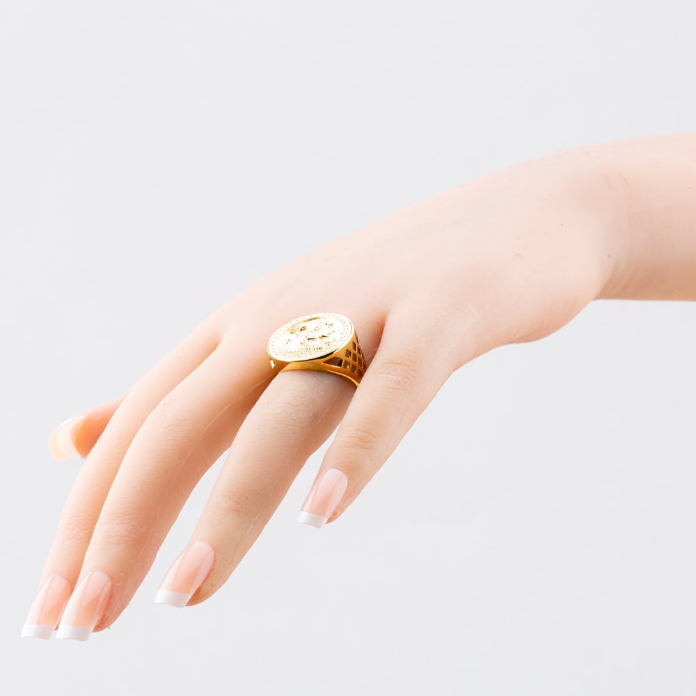 Silver Gold Plated St George Coin Ring S2007Y