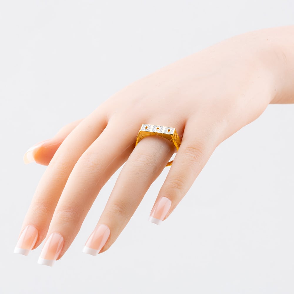 Silver Gold Plated Brilliant Cut Cubic Zirconia Dad Ring S2078Y