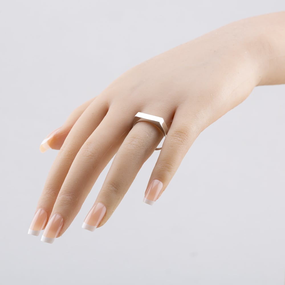 Silver Sparkle Rhodium Plated Sterling Silver Slim Signet Ring 8.81.0579