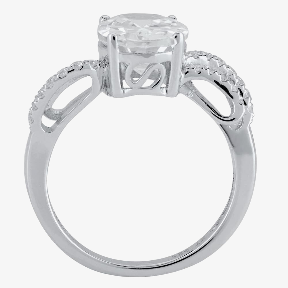 Silver Clear Oval Cubic Zirconia Wave Shoulders Ring SR0069-CZ