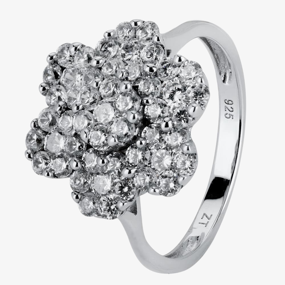 Product photograph of Silver Clear Flower Cubic Zirconia Cluster Pjr0218-cz-l from The Jewel Hut