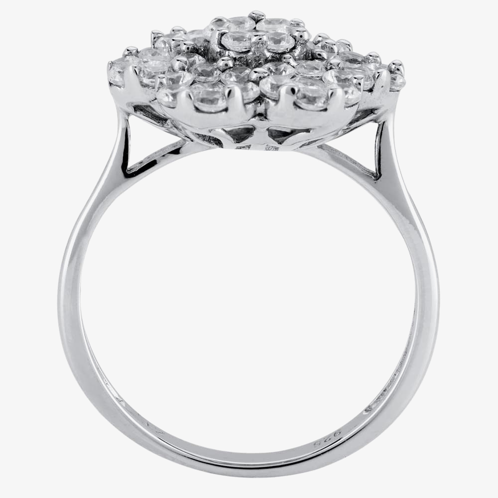 Silver Clear Flower Cubic Zirconia Cluster PJR0218-CZ-L