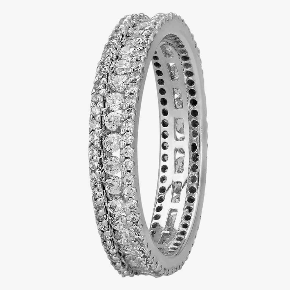 Silver Clear Cubic Zirconia 3 Row Band Ring ASHR007-CZ-Q
