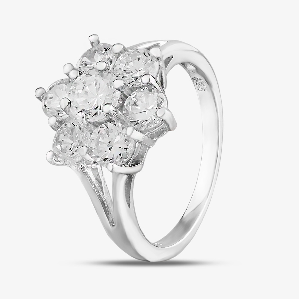 Sterling Silver & Cubic Zirconia Flower Cluster Ring DPR7084SIL-M