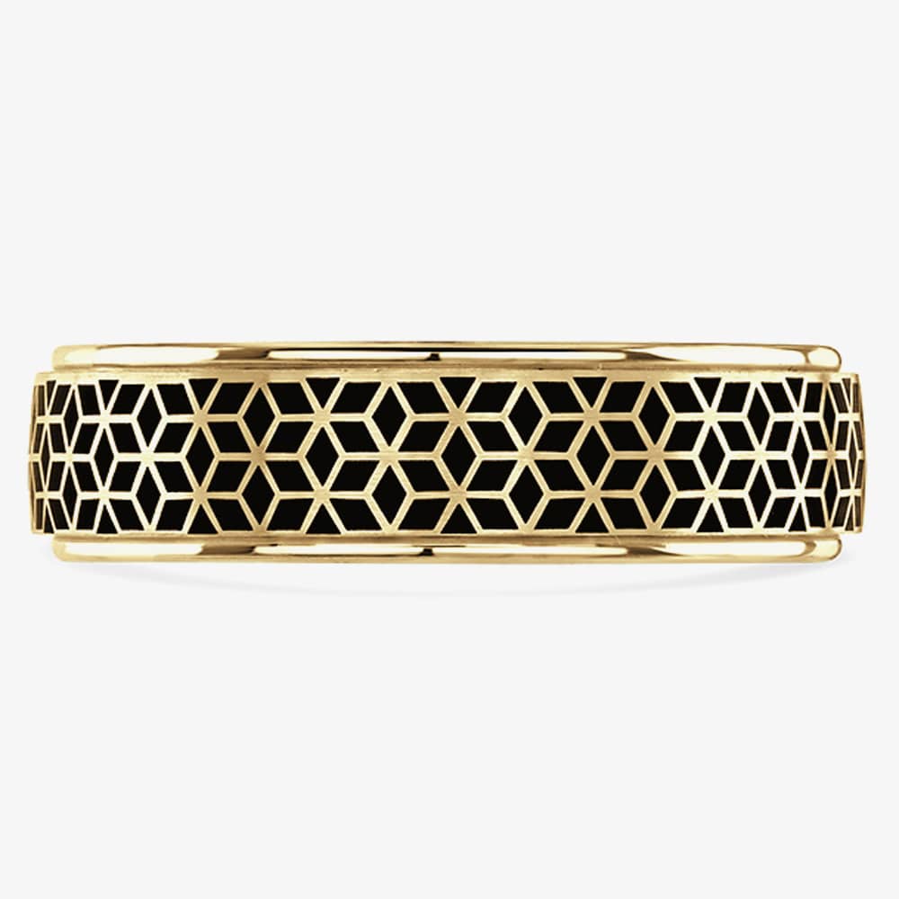 Brown & Newirth Geo 18ct Yellow Gold Black Ceramic Patterned 5mm Ring C6ZNP50 5.0 18Y