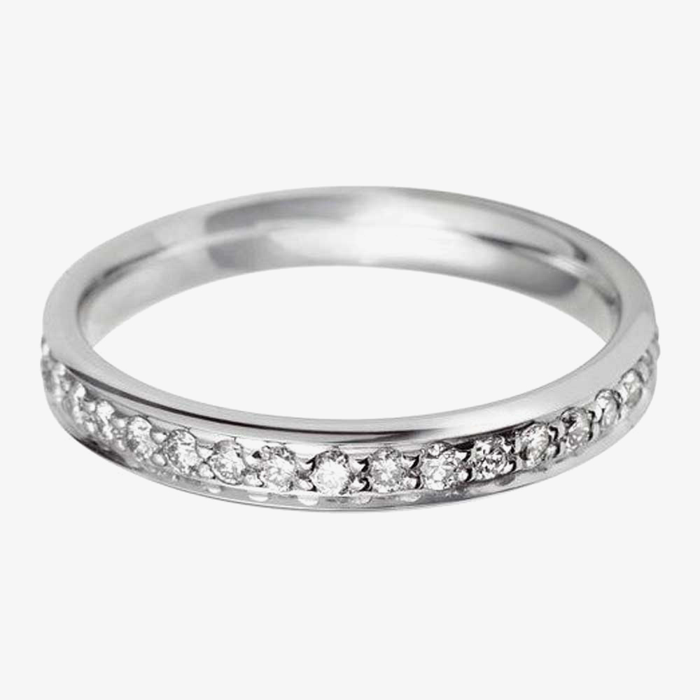 18ct White Gold 3mm Full Grain Set Diamond Court Wedding Ring WG11/3R150 18W HSI