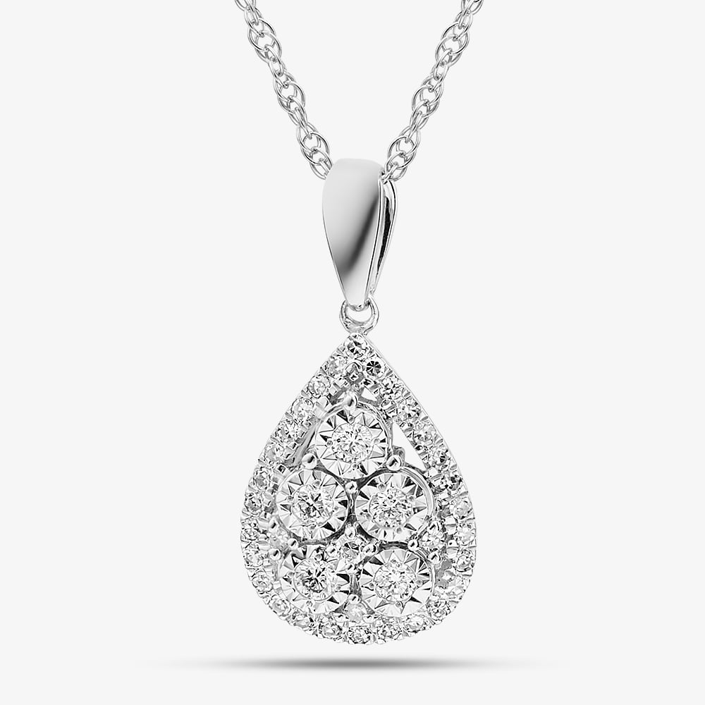 Sterling Silver 0.25ct Certificated Brilliant Cut Lab Grown Diamond Pear Shaped Cluster Pendant Necklace LGP40247-25