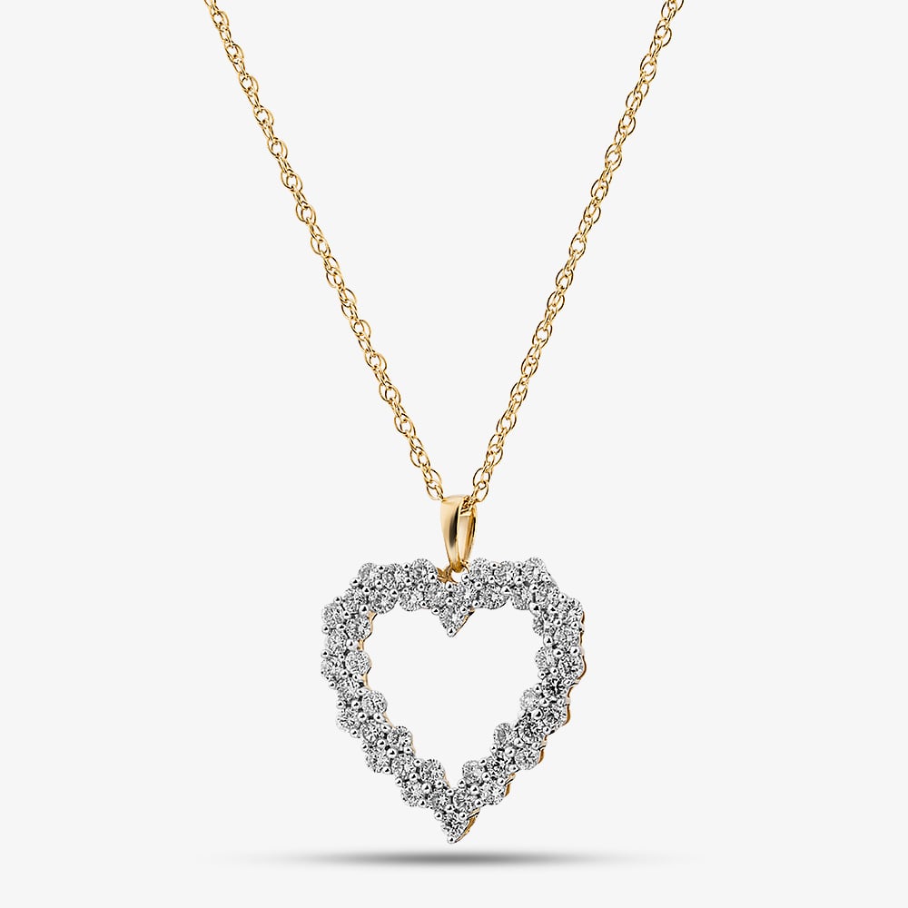 Pure Brilliance Yellow Gold Plated Sterling Silver 1.00ct Lab Grown Diamond Open Heart Pendant LGP45865-100SF