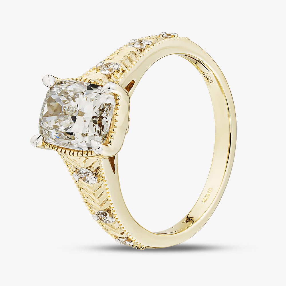 Pure Brilliance 14ct Yellow Gold Certified 2.10ct Cushion Cut Lab Grown Diamond Ring LGR47672-210