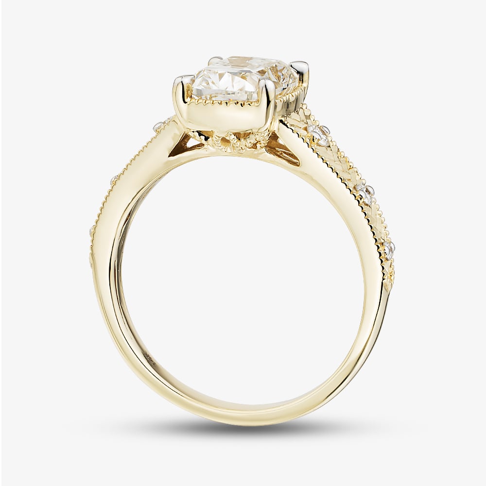 14ct Yellow Gold 2.10ct Certificated Cushion Cut Lab Grown Diamond Wide Shoulder Set Solitaire Ring LGR47672-210