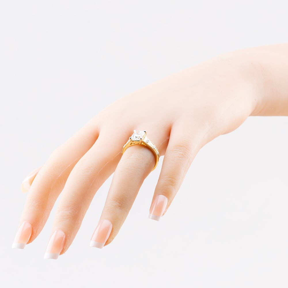 14ct Yellow Gold 2.10ct Certificated Cushion Cut Lab Grown Diamond Wide Shoulder Set Solitaire Ring LGR47672-210
