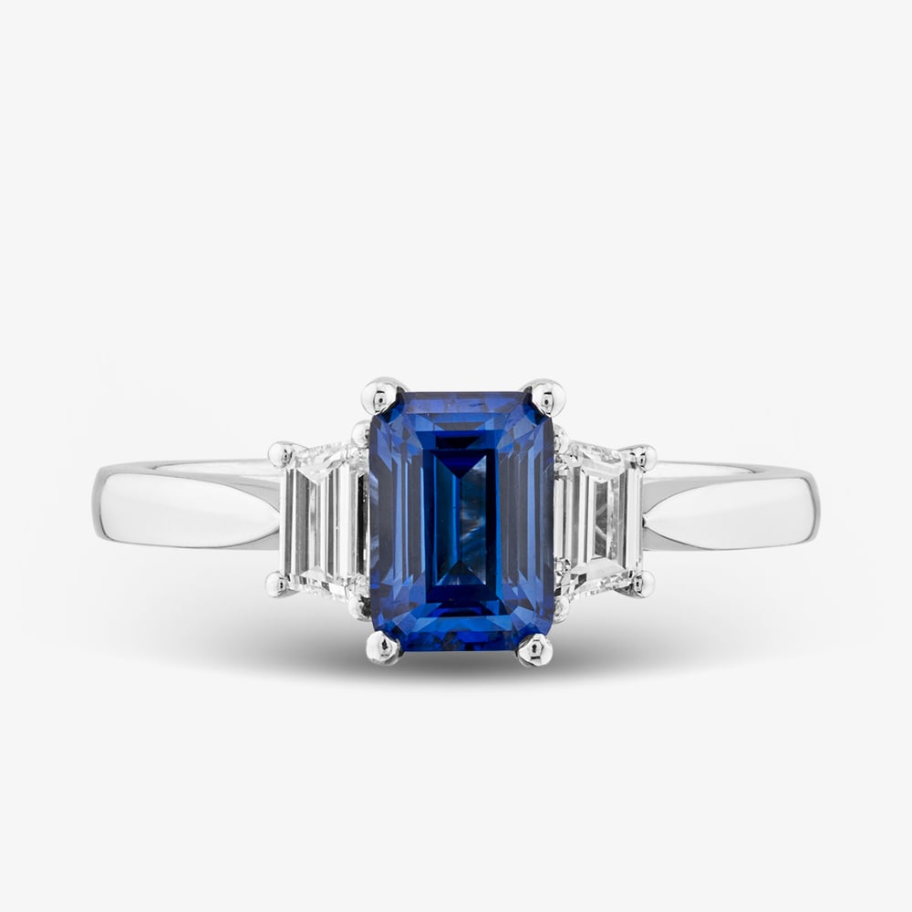 Platinum 1.35ct Lab Grown Sapphire & 0.33ct Lab Grown Diamond Trilogy Ring 086PS-P001
