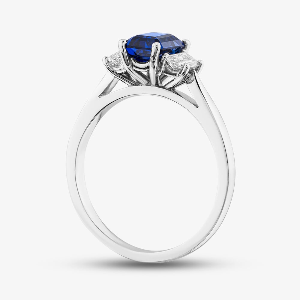 Platinum 1.35ct Lab Grown Sapphire & 0.33ct Lab Grown Diamond Trilogy Ring 086PS-P001