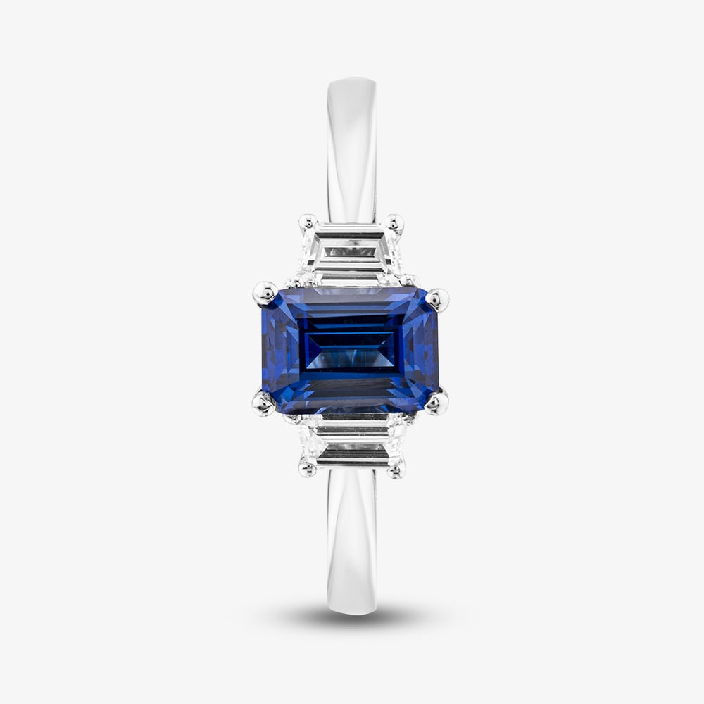 Platinum 1.35ct Lab Grown Sapphire & 0.33ct Lab Grown Diamond Trilogy Ring 086PS-P001