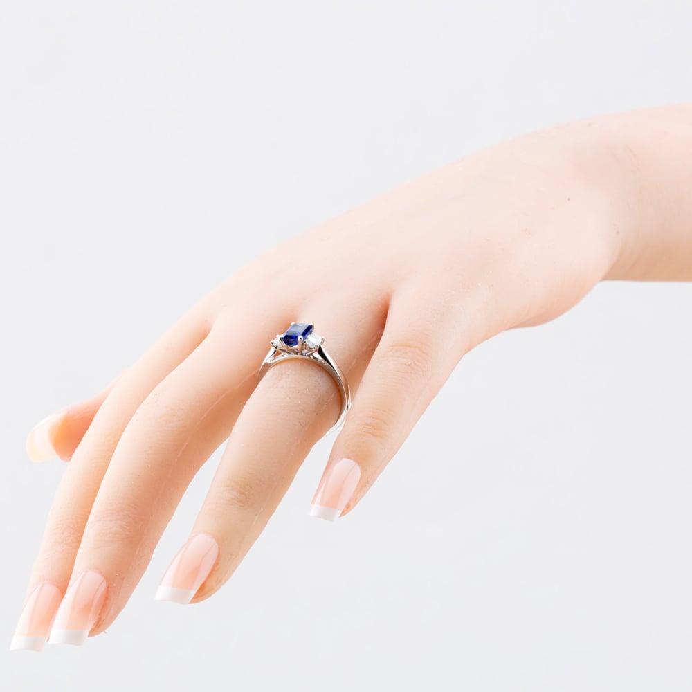 Platinum 1.35ct Lab Grown Sapphire & 0.33ct Lab Grown Diamond Trilogy Ring 086PS-P001