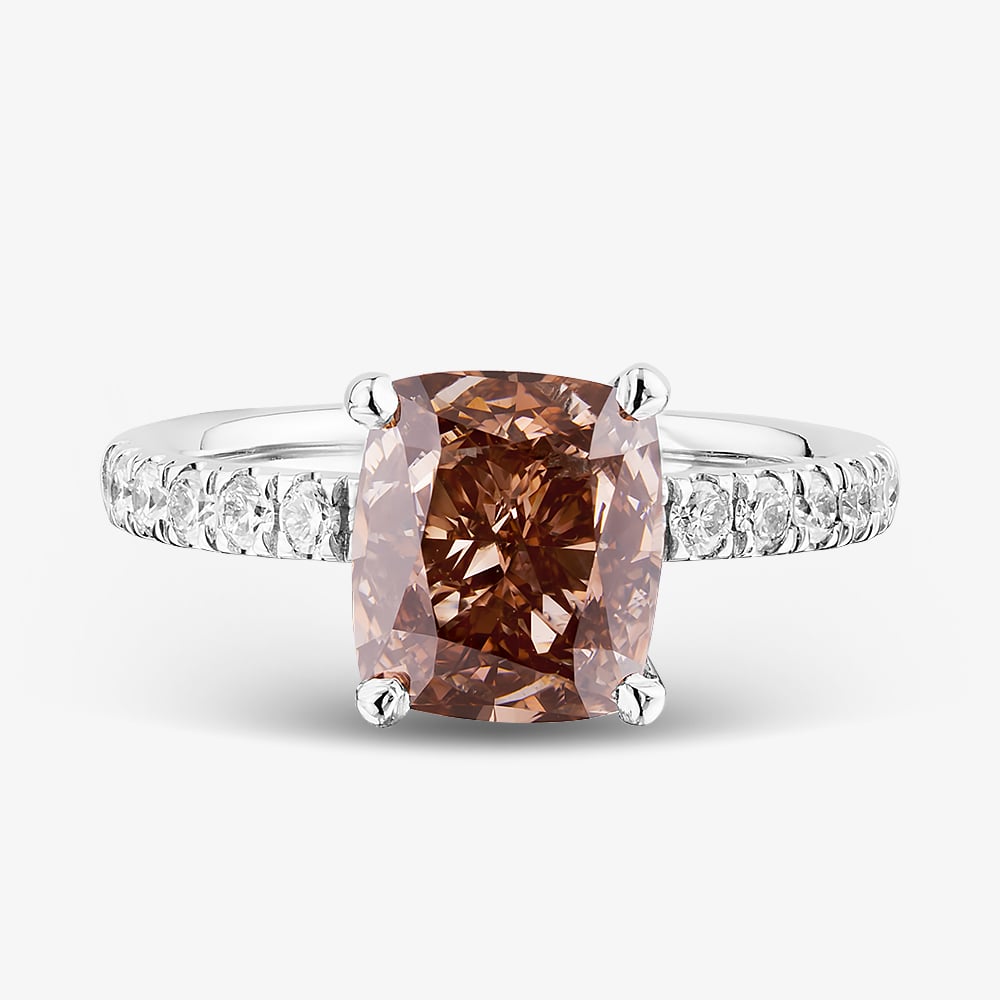 Platinum 3.45ct Certificated Brown Pink Cushion Cut Lab Grown Diamond Ring HLM505-HACC13
