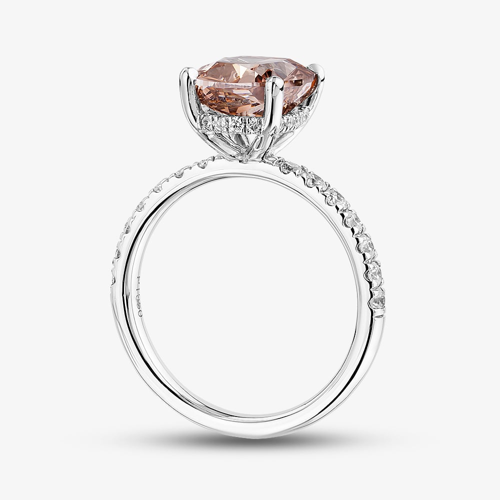 Platinum 3.45ct Certificated Brown Pink Cushion Cut Lab Grown Diamond Ring HLM505-HACC13