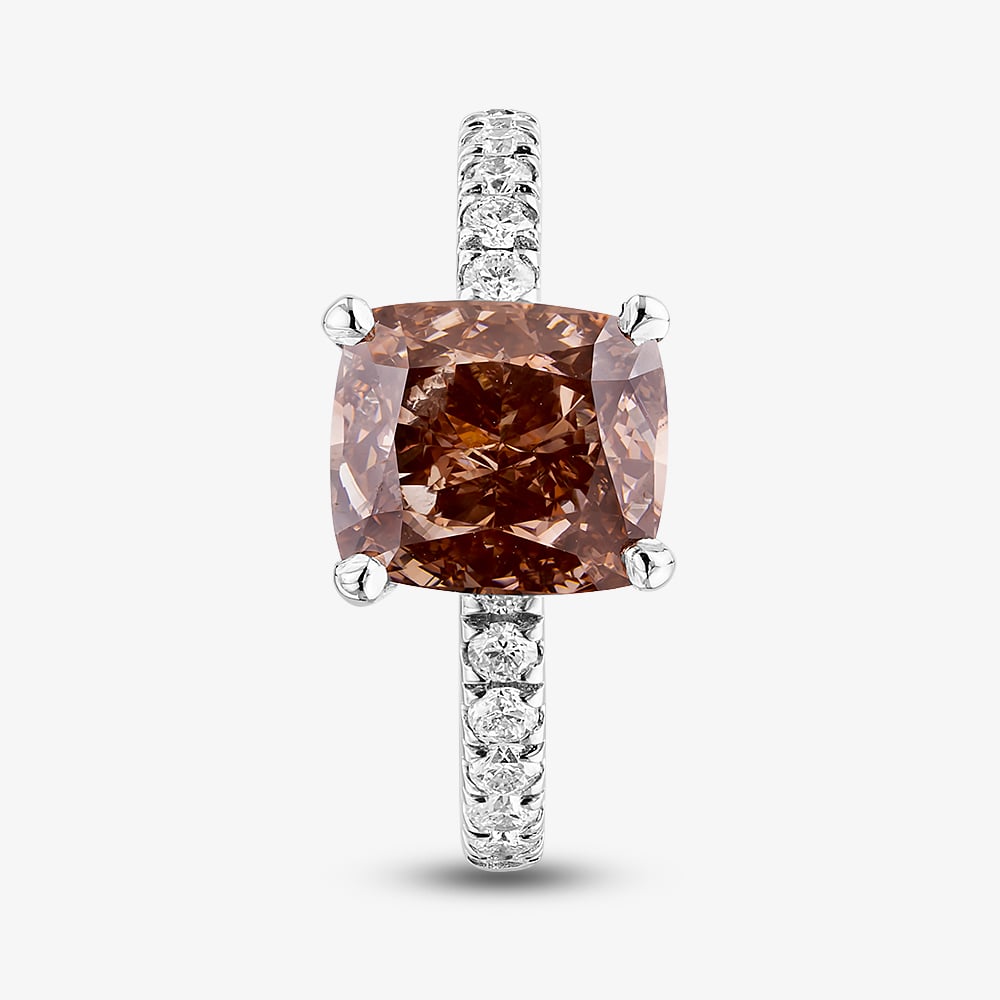 Platinum 3.45ct Certificated Brown Pink Cushion Cut Lab Grown Diamond Ring HLM505-HACC13