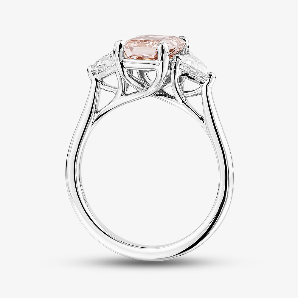 Platinum 2.72ct Certificated Pink Emerald Cut Lab Grown Diamond Trilogy Ring HLM516-3SEC08