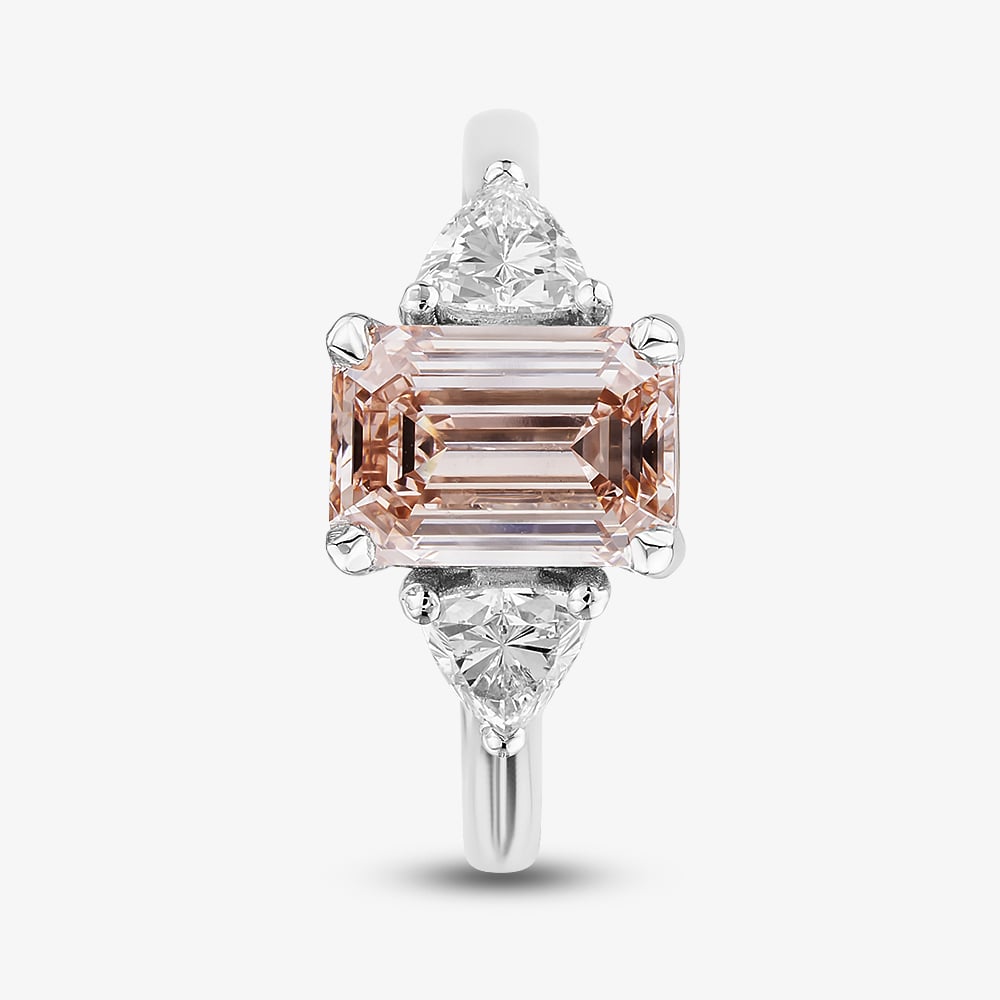Platinum 2.72ct Certificated Pink Emerald Cut Lab Grown Diamond Trilogy Ring HLM516-3SEC08