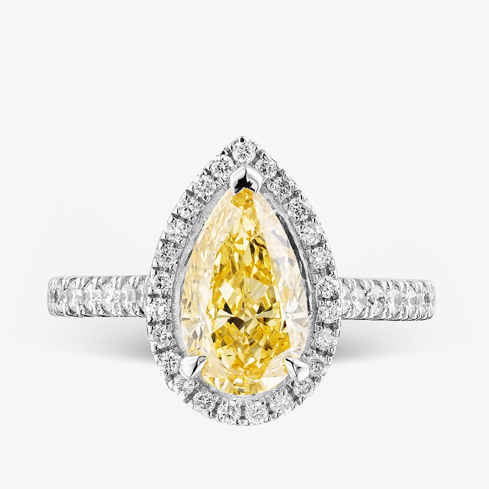 Platinum 2.63ct Certificated Yellow Pear Cut Lab Grown Diamond Cluster Ring HLM518-HAPS12