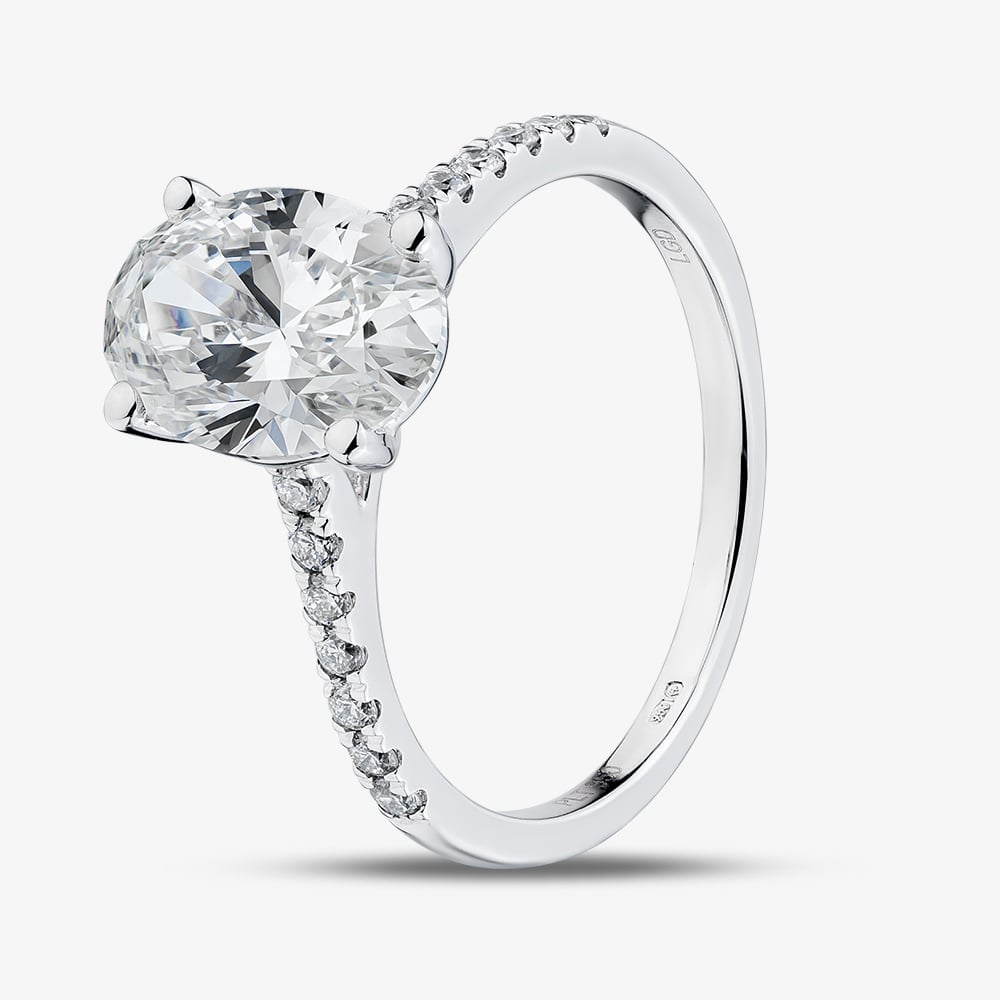 Pure Brilliance Platinum 2.20ct Oval Cut Lab Grown Diamond Shoulder Set Solitaire Ring LGR35520-220SF N