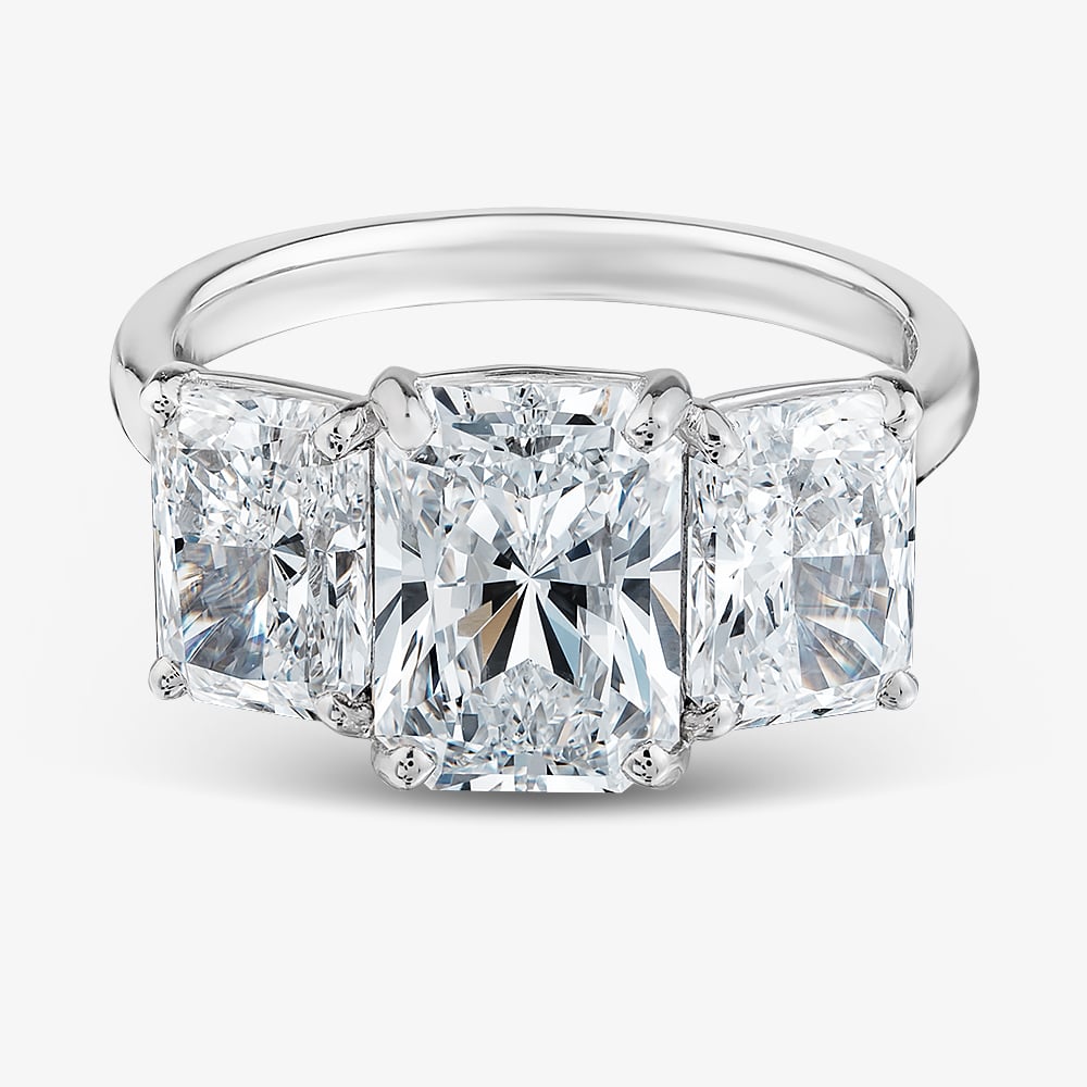 Platinum 5.08ct Certificated Radiant Cut Lab Grown Diamond Three Stone Ring U3785