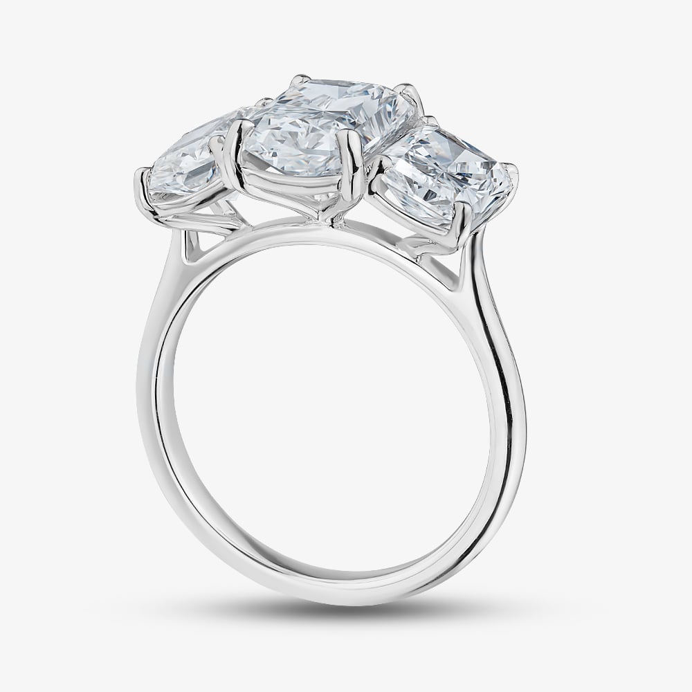 Platinum 5.08ct Certificated Radiant Cut Lab Grown Diamond Three Stone Ring U3785