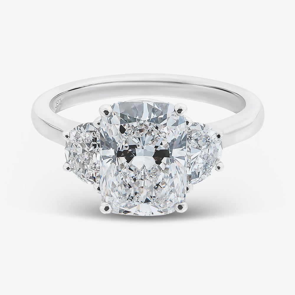 Platinum 3.71ct Certificated Cushion Cut Lab Grown Diamond Three Stone Ring MISC 5