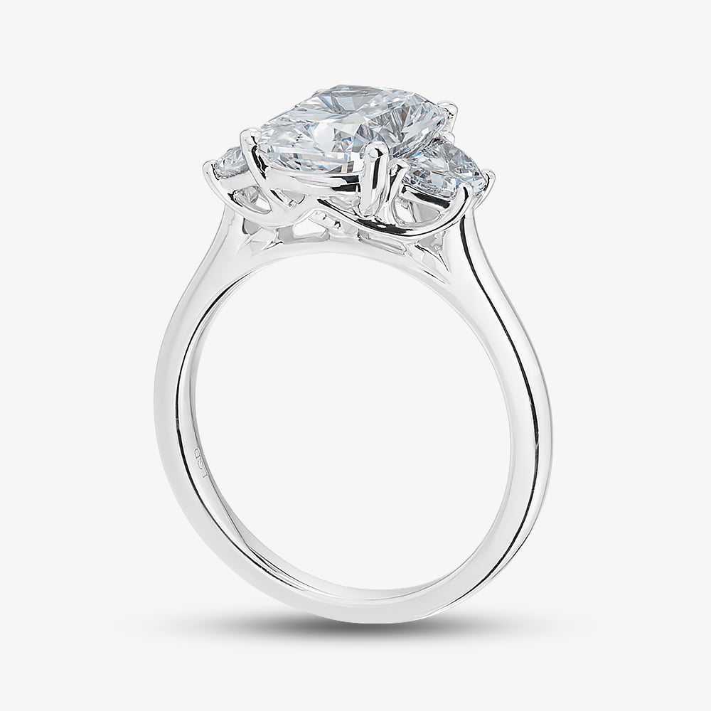 Platinum 3.71ct Certificated Cushion Cut Lab Grown Diamond Three Stone Ring MISC 5