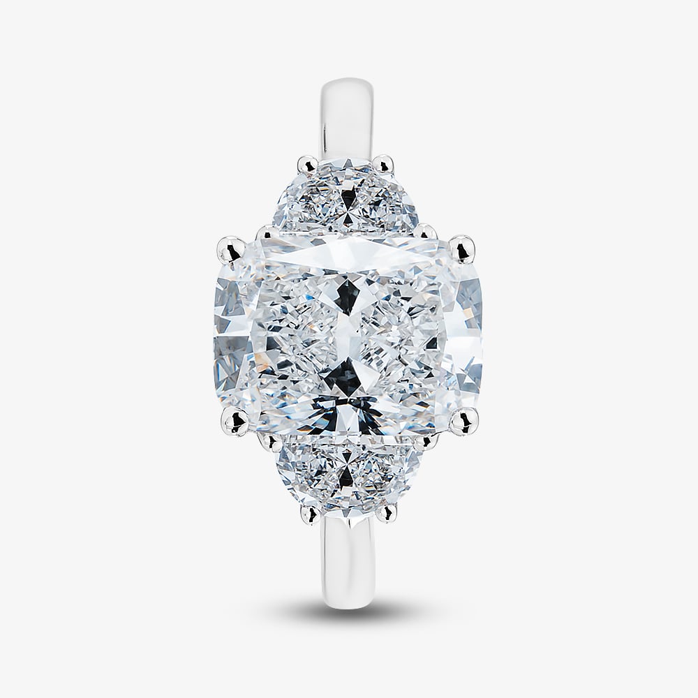 Platinum 3.71ct Certificated Cushion Cut Lab Grown Diamond Three Stone Ring MISC 5