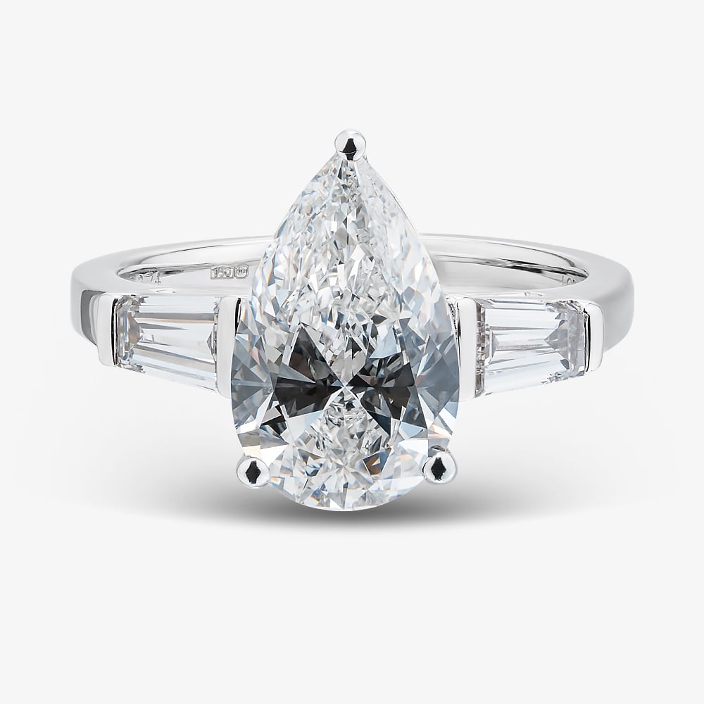 Platinum 3.74ct Certificated Pear Cut Lab Grown Diamond Shoulder Set Solitaire Ring MISC 6