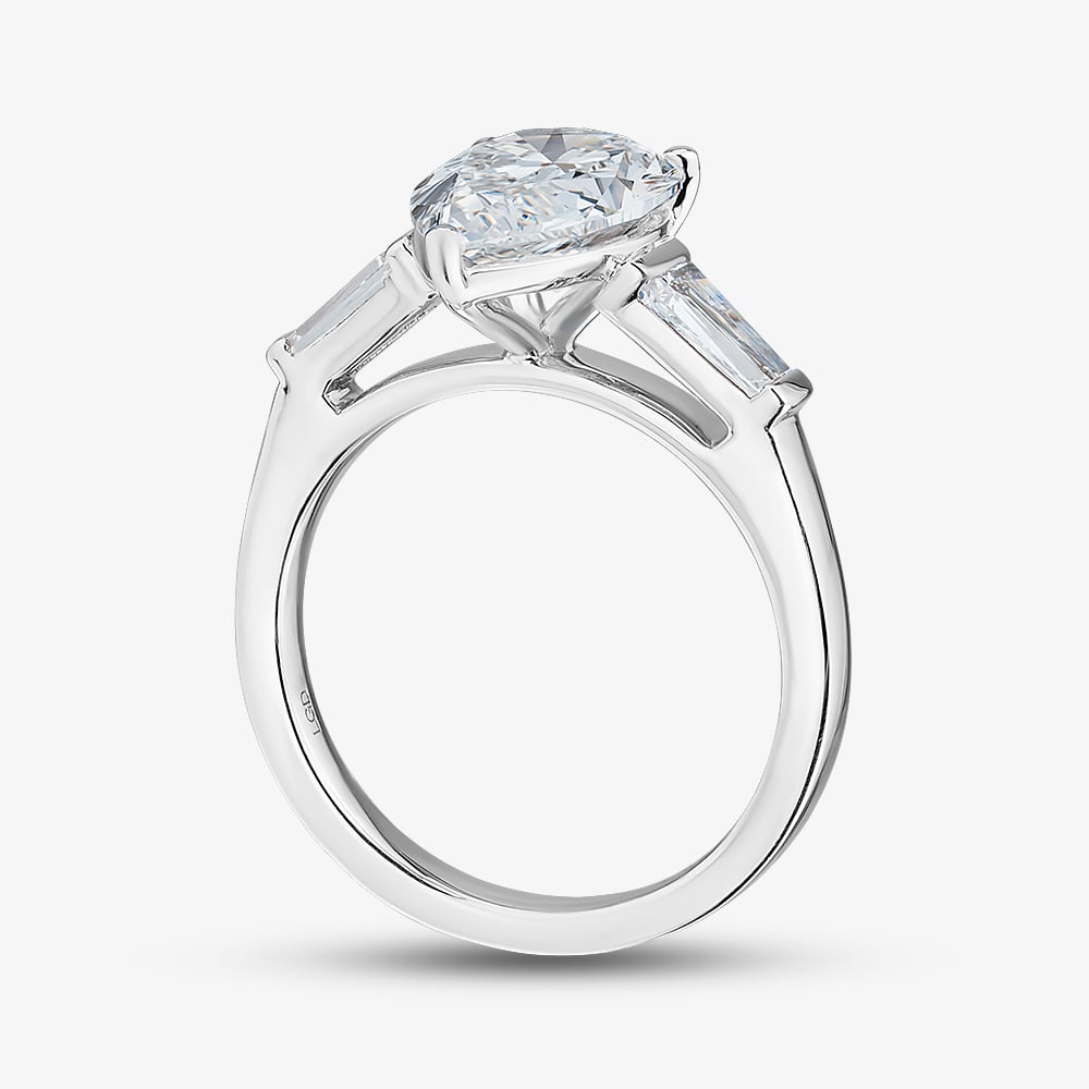 Platinum 3.74ct Certificated Pear Cut Lab Grown Diamond Shoulder Set Solitaire Ring MISC 6