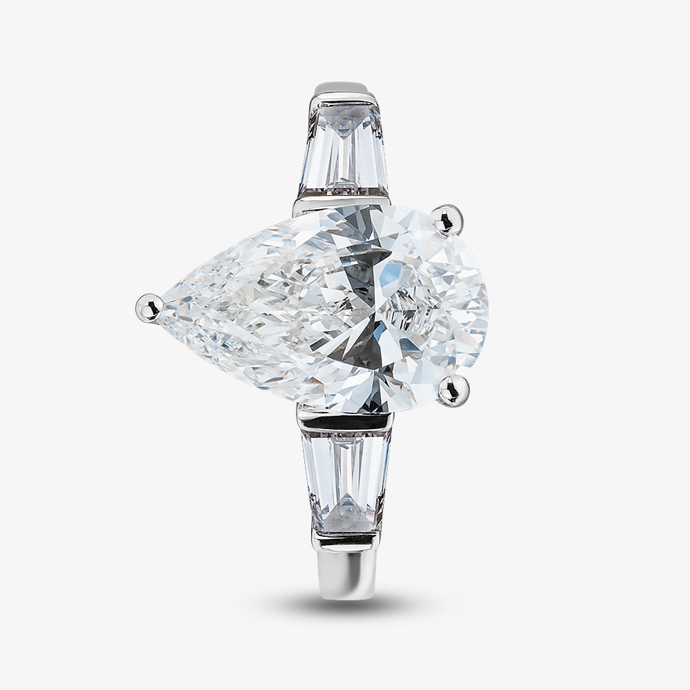 Platinum 3.74ct Certificated Pear Cut Lab Grown Diamond Shoulder Set Solitaire Ring MISC 6