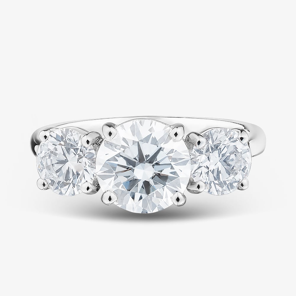 Platinum 3.51ct Certificated Round Brilliant Cut Lab Grown Diamond Three Stone Ring U3617