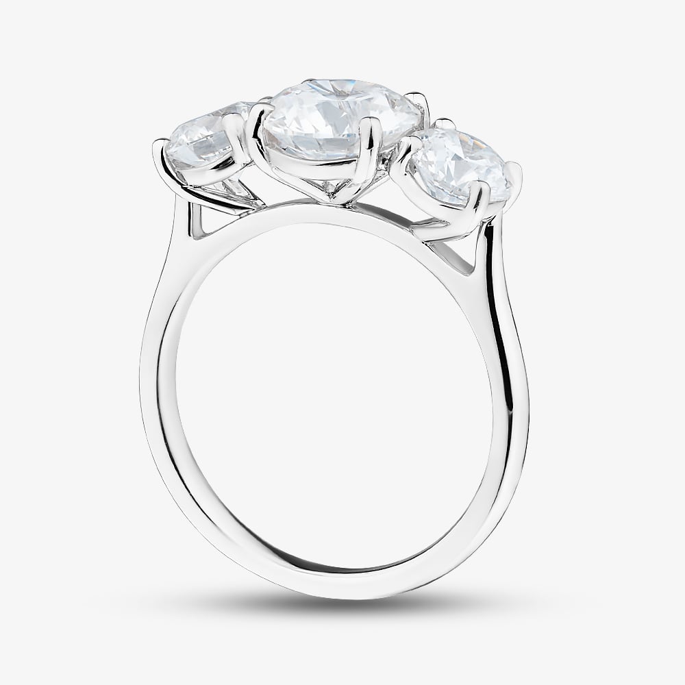 Platinum 3.51ct Certificated Round Brilliant Cut Lab Grown Diamond Three Stone Ring U3617