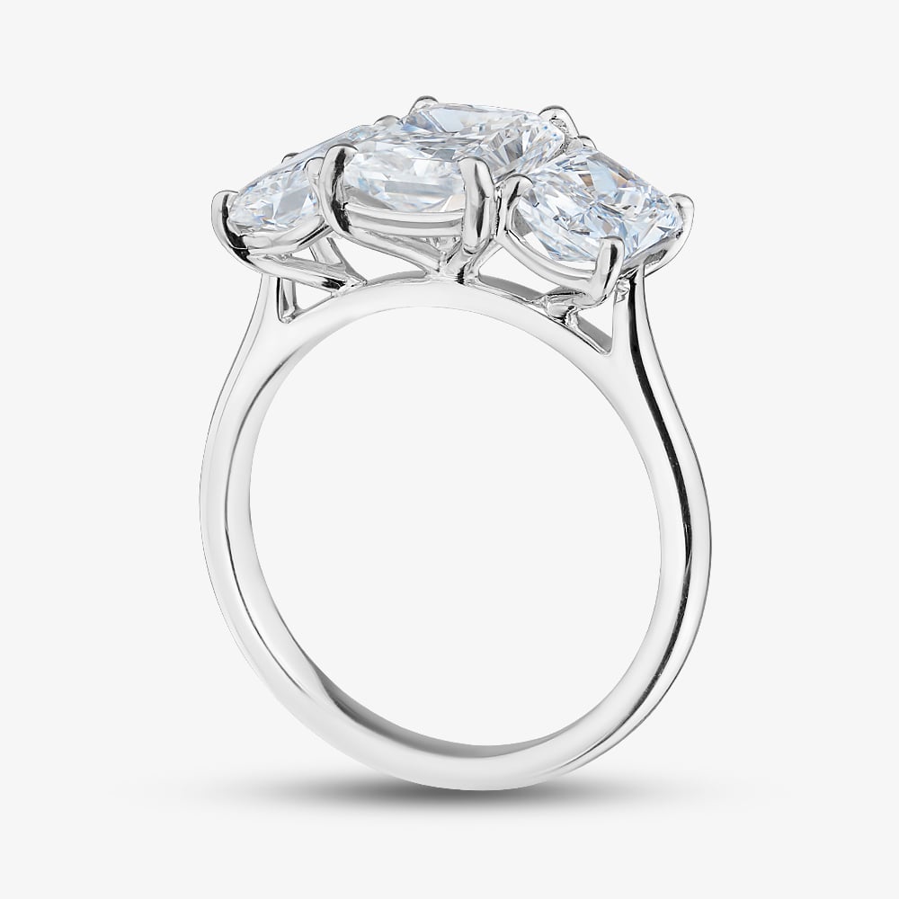 Platinum 4.06ct Certificated Radiant Cut Lab Grown Diamond Three Stone Ring U3807