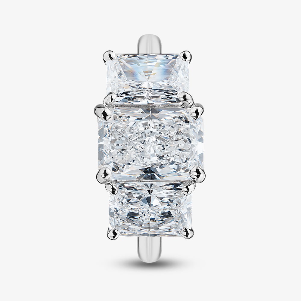Platinum 4.06ct Certificated Radiant Cut Lab Grown Diamond Three Stone Ring U3807