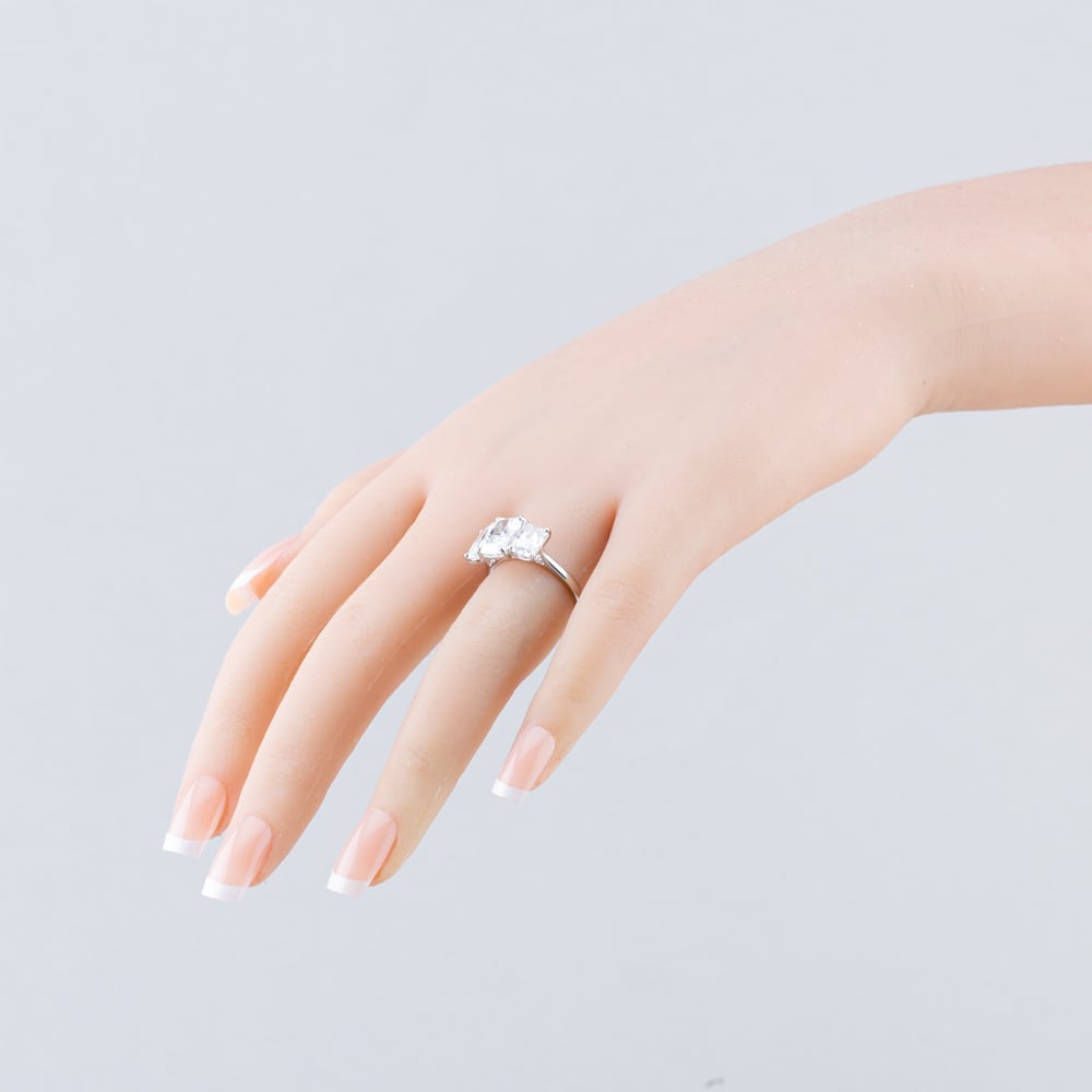 Platinum 4.06ct Certificated Radiant Cut Lab Grown Diamond Three Stone Ring U3807