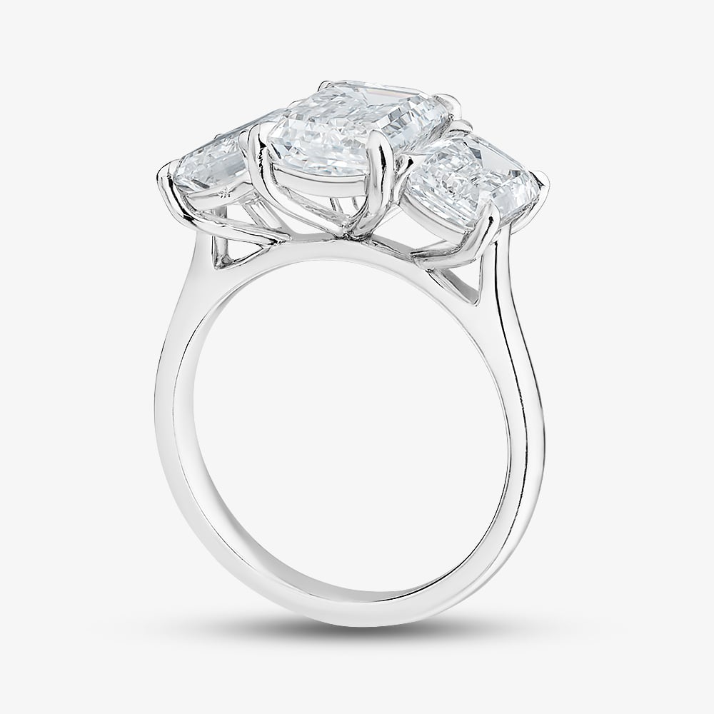 Platinum 6.03ct Certificated Emerald Cut Lab Grown Diamond Three Stone Ring U1842
